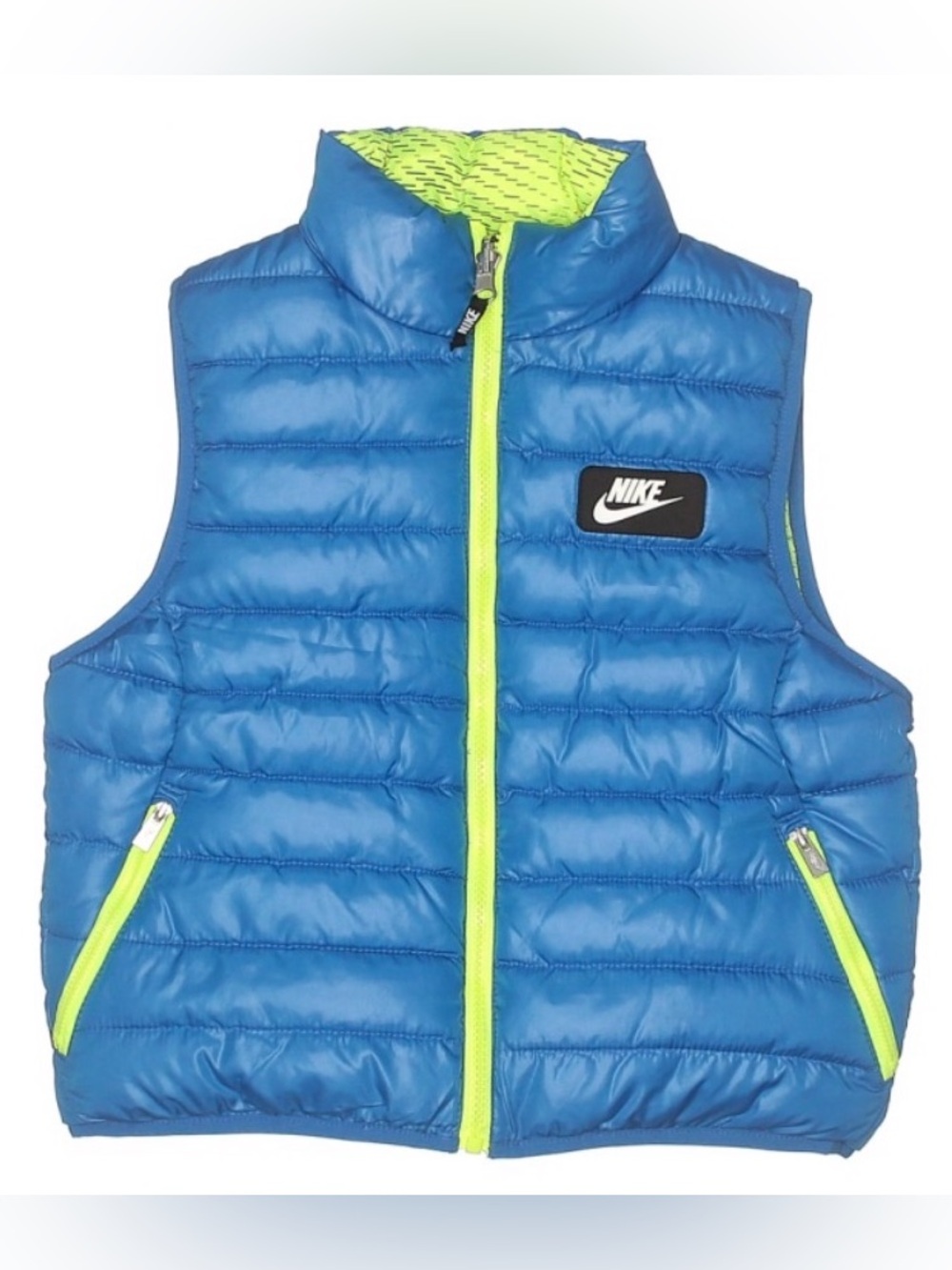 NIKE Reversible Blue Neon Green Puffer Vest Kids Pockets